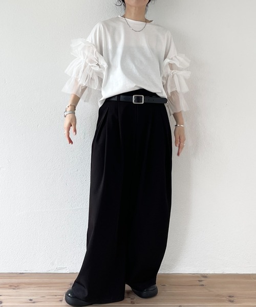 wee9s(ウィークス)の「cheer frill tee / ドッキングチュールチアーフリルティー(Tシャツ/カットソー・レディース・ブラック/アイボリー/レッド/ベビーピンク・SHORT/FREE)」の19枚目の写真