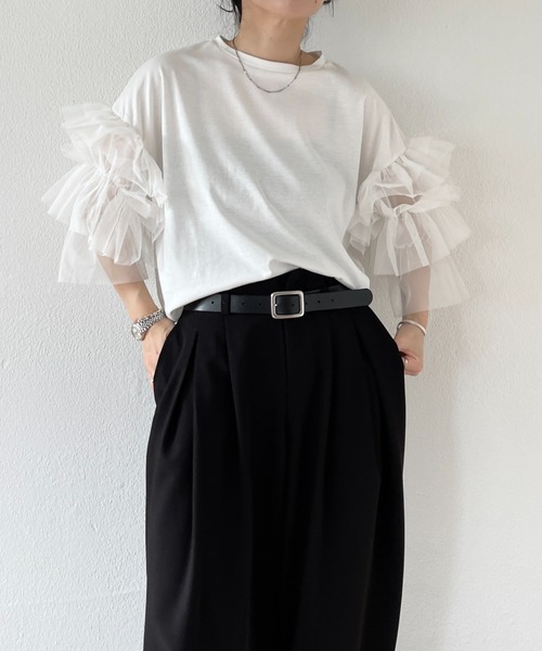 wee9s(ウィークス)の「cheer frill tee / ドッキングチュールチアーフリルティー(Tシャツ/カットソー・レディース・ブラック/アイボリー/レッド/ベビーピンク・SHORT/FREE)」の18枚目の写真