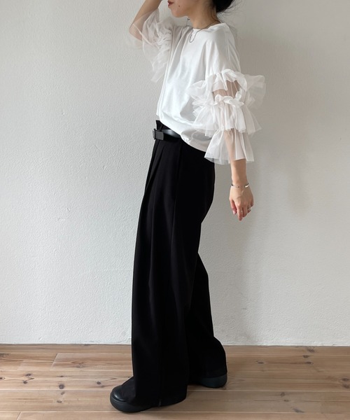 wee9s(ウィークス)の「cheer frill tee / ドッキングチュールチアーフリルティー(Tシャツ/カットソー・レディース・ブラック/アイボリー/レッド/ベビーピンク・SHORT/FREE)」の8枚目の写真