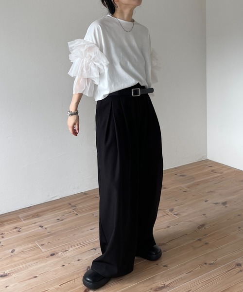 wee9s(ウィークス)の「cheer frill tee / ドッキングチュールチアーフリルティー(Tシャツ/カットソー・レディース・ブラック/アイボリー/レッド/ベビーピンク・SHORT/FREE)」の13枚目の写真