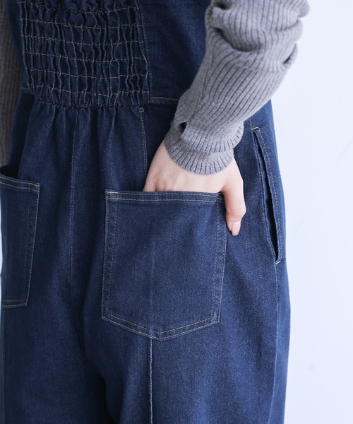 セール】『折り返しデザインデニムサロペット』（サロペット