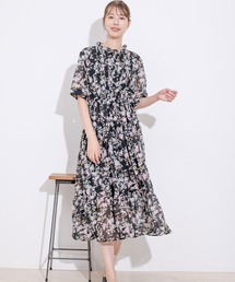 フラワー柄シフォンワンピース