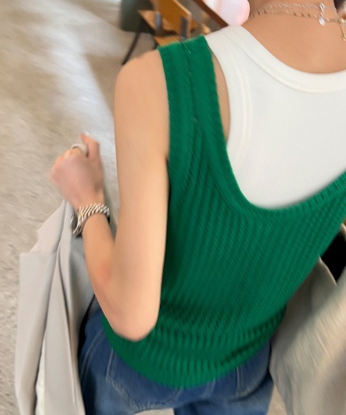 B.I.D.（ビーアイディー）の「《透かし編みレイヤードニットベスト（MA）（Tシャツ/カットソー・レディース・ホワイト/ブラック/ブラウン/グリーン・FREE）」の22枚目の写真