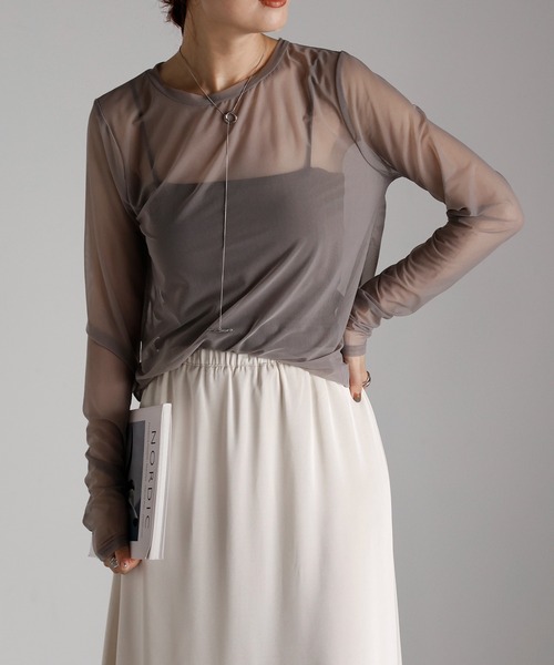 r.(アールドット)の「クルーネック シアートップス(Tシャツ/カットソー・レディース・オフホワイト/オリーブ/グレイッシュベージュ/ブラック・FREE)」の3枚目の写真