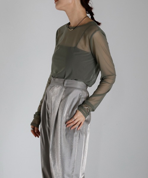 r.(アールドット)の「クルーネック シアートップス(Tシャツ/カットソー・レディース・オフホワイト/オリーブ/グレイッシュベージュ/ブラック・FREE)」の13枚目の写真