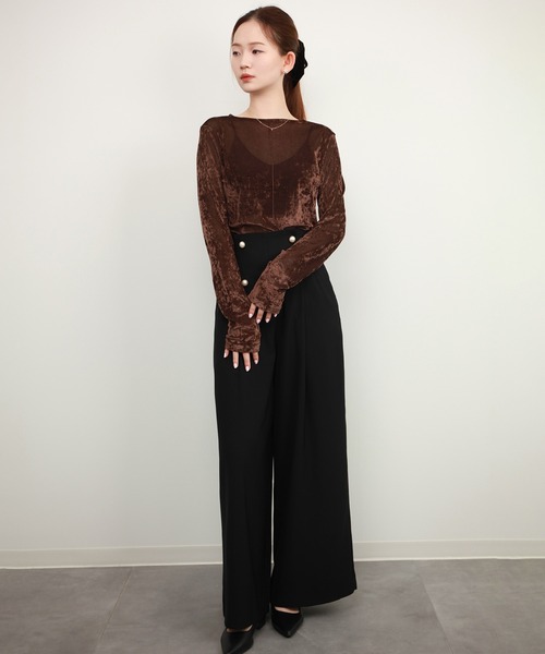 トップス ベロア ペプラム トップス 長袖 シャツ S-L 2color2462 トップス ベロア ペプラム トップス 長袖 シャツ S-L 2color2462