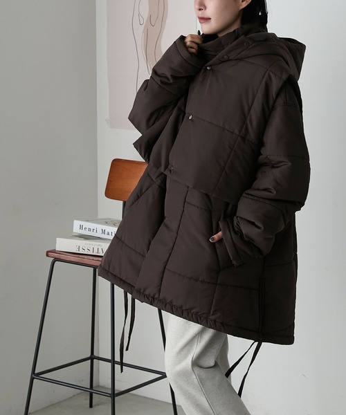 forksy.(フォルクシー)の「【forksy.】フードベスト&ミドル丈ブルゾンセットアウター(ダウンジャケット/コート・レディース・アイボリー/ブラック/ブラウン・FREE)」の3枚目の写真