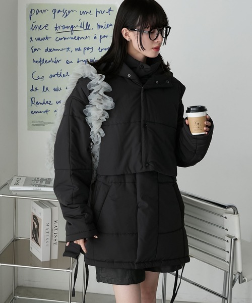 forksy.(フォルクシー)の「【forksy.】フードベスト&ミドル丈ブルゾンセットアウター(ダウンジャケット/コート・レディース・アイボリー/ブラック/ブラウン・FREE)」の2枚目の写真