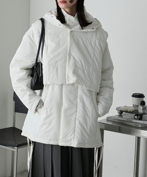 forksy.】フードベスト&ミドル丈ブルゾンセットアウター（ダウン