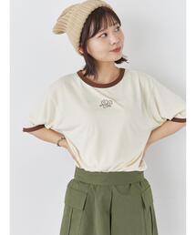 ehka sopo | 花刺繍リンガーTシャツ(Tシャツ/カットソー)