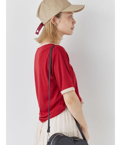 ehka sopo（エヘカソポ）の「花刺繍リンガーTシャツ（Tシャツ/カットソー・レディース・ブラック/レッド/オフホワイト/キナリ・F）」の6枚目の写真