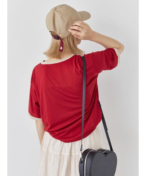 ehka sopo（エヘカソポ）の「花刺繍リンガーTシャツ（Tシャツ/カットソー・レディース・ブラック/レッド/オフホワイト/キナリ・F）」の7枚目の写真