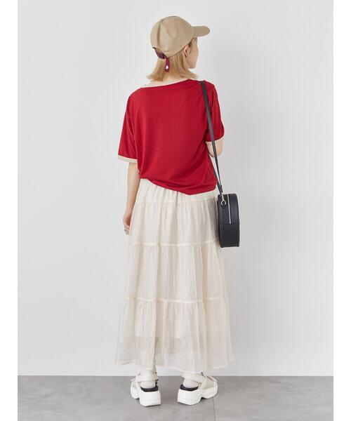 ehka sopo（エヘカソポ）の「花刺繍リンガーTシャツ（Tシャツ/カットソー・レディース・ブラック/レッド/オフホワイト/キナリ・F）」の11枚目の写真