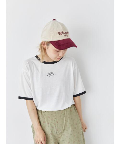 ehka sopo（エヘカソポ）の「花刺繍リンガーTシャツ（Tシャツ/カットソー・レディース・ブラック/レッド/オフホワイト/キナリ・F）」の19枚目の写真