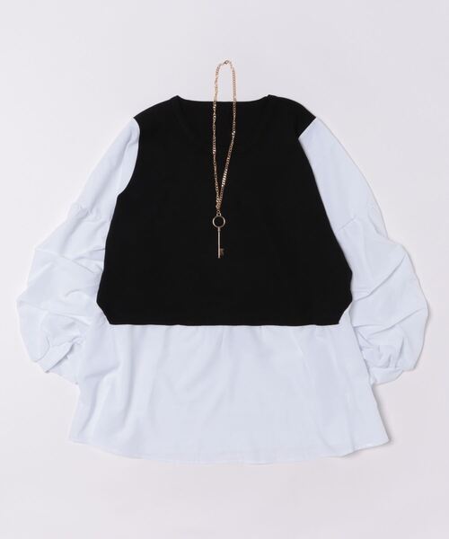 ミスタージェントルマン　異素材切り替えドッキングニット　セーター　ウール　L エポカ ドッキングニット Aライン レザーベルト ノーカラー ロング