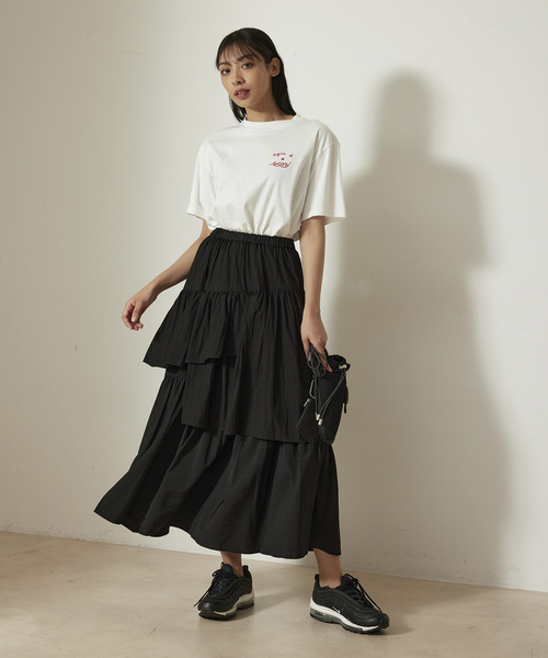 NERGY（ナージー）の「アシメティアードスカート（スカート・レディース・オフホワイト/ブラック/グリーン・FREE）」の4枚目の写真