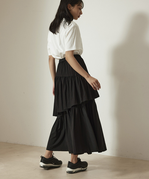 NERGY（ナージー）の「アシメティアードスカート（スカート・レディース・オフホワイト/ブラック/グリーン・FREE）」の11枚目の写真