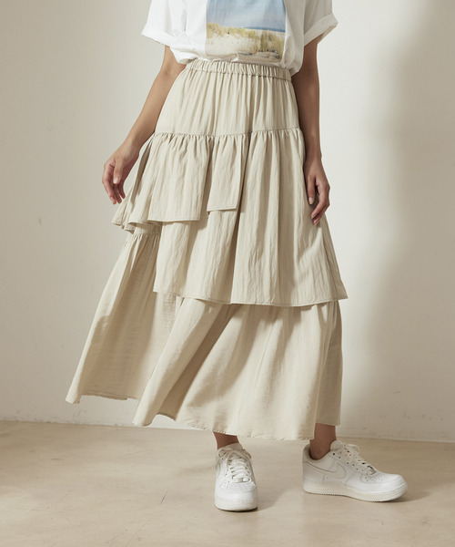 NERGY（ナージー）の「アシメティアードスカート（スカート・レディース・オフホワイト/ブラック/グリーン・FREE）」の15枚目の写真