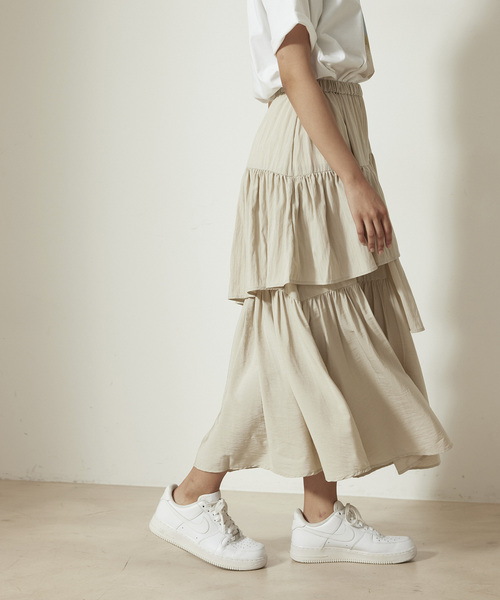 NERGY（ナージー）の「アシメティアードスカート（スカート・レディース・オフホワイト/ブラック/グリーン・FREE）」の18枚目の写真