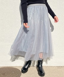 《ふんわり揺れる×上品きらめき》レディース チュールスカート ミモレ丈 オールシーズン