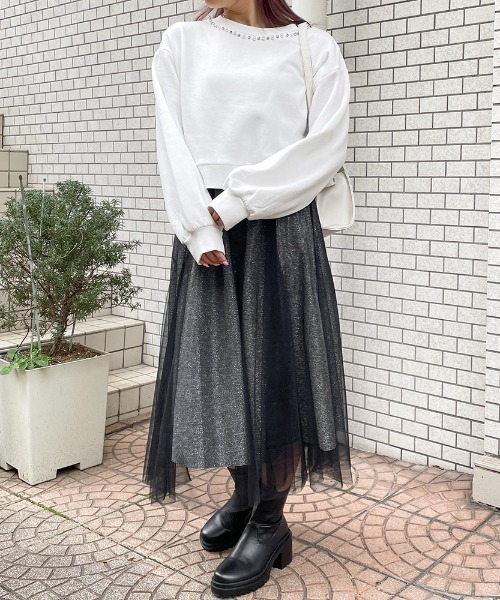 GORGE(ゴージ)の「《ふんわり揺れる×上品きらめき》レディース チュールスカート ミモレ丈 オールシーズン(スカート・レディース・アイボリー/グレー・F)」の5枚目の写真