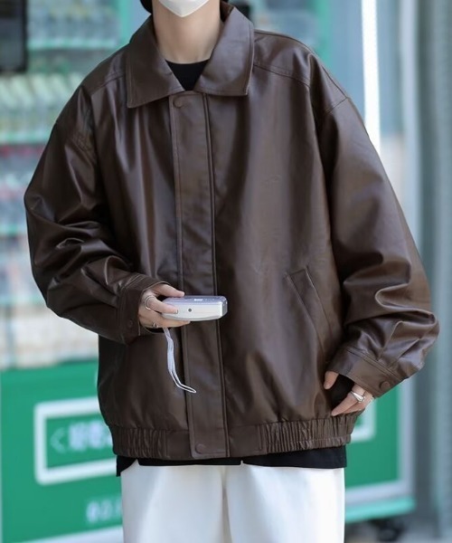 MGV（エムジーヴィー）の「合成皮ジャケット（ブルゾン・メンズ・アイボリー/ブラック/ブラウン・MEDIUM/LARGE/X-LARGE）」の4枚目の写真