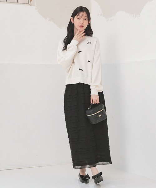 Honeys(ハニーズ)の「リボン付ゆるトップス(スウェット・レディース・アイボリー/ブラック/サックスブルー/杢グレー・S/M/L/LL)」の5枚目の写真