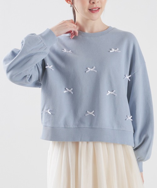 Honeys(ハニーズ)の「リボン付ゆるトップス(スウェット・レディース・アイボリー/ブラック/サックスブルー/杢グレー・S/M/L/LL)」の12枚目の写真