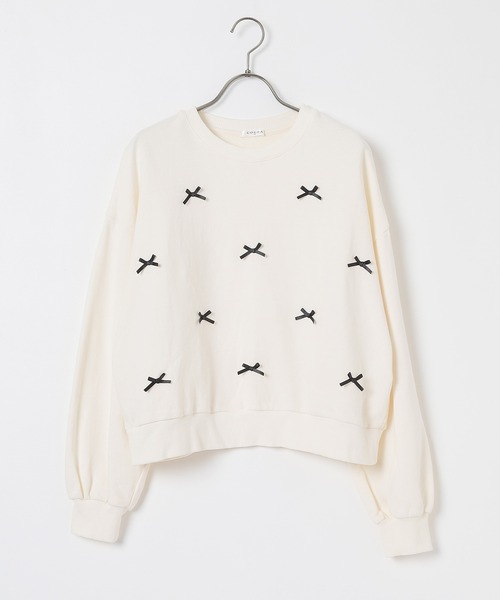 Honeys(ハニーズ)の「リボン付ゆるトップス(スウェット・レディース・アイボリー/ブラック/サックスブルー/杢グレー・S/M/L/LL)」の17枚目の写真