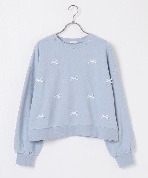 Honeys(ハニーズ)の「リボン付ゆるトップス(スウェット・レディース・アイボリー/ブラック/サックスブルー/杢グレー・S/M/L/LL)」の21枚目の写真