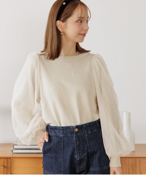 flower（フラワー）の「ブライトチュールニット（ニット/セーター・レディース・ブラウン/アイボリー・FREE）」の2枚目の写真