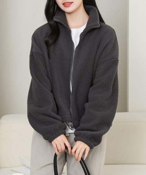 セール】ボリューム袖 コンパクト ジップアップ ボア ブルゾン