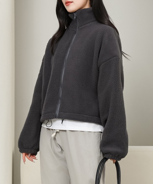 セール】ボリューム袖 コンパクト ジップアップ ボア ブルゾン