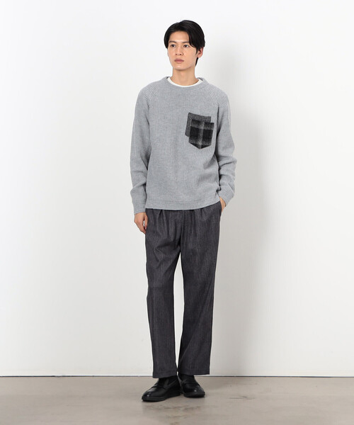 COMME CA COMMUNE(コムサコミューン)の「ハリスツイード使用 ダブルポケットニット(ニット/セーター・メンズ・オリーブ/ライトグレー/ネイビー・MEDIUM/LARGE)」の4枚目の写真