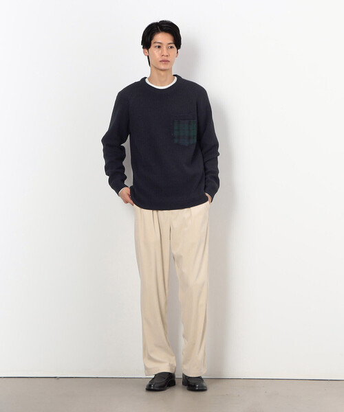 COMME CA COMMUNE(コムサコミューン)の「ハリスツイード使用 ダブルポケットニット(ニット/セーター・メンズ・オリーブ/ライトグレー/ネイビー・MEDIUM/LARGE)」の6枚目の写真