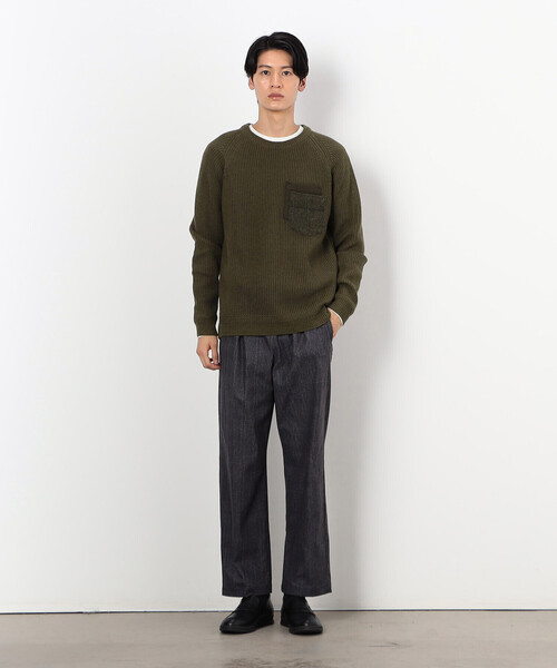 COMME CA COMMUNE(コムサコミューン)の「ハリスツイード使用 ダブルポケットニット(ニット/セーター・メンズ・オリーブ/ライトグレー/ネイビー・MEDIUM/LARGE)」の8枚目の写真
