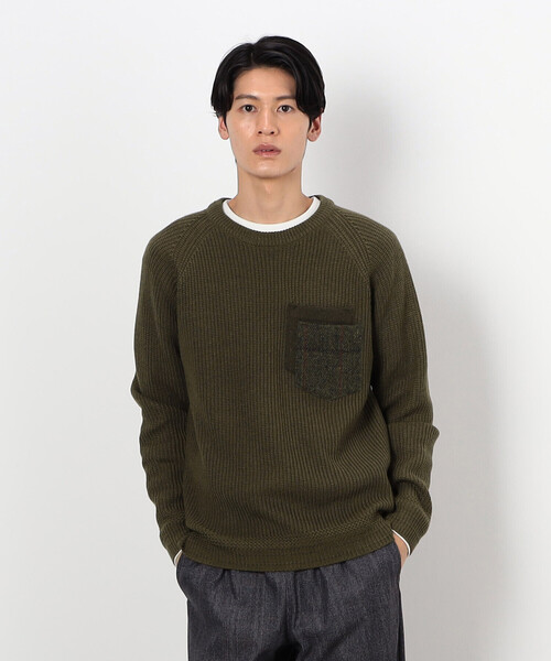 COMME CA COMMUNE(コムサコミューン)の「ハリスツイード使用 ダブルポケットニット(ニット/セーター・メンズ・オリーブ/ライトグレー/ネイビー・MEDIUM/LARGE)」の9枚目の写真