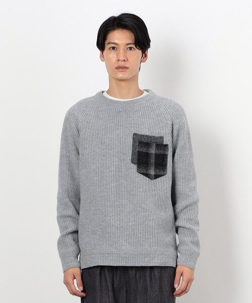 COMME CA COMMUNE(コムサコミューン)の「ハリスツイード使用 ダブルポケットニット(ニット/セーター・メンズ・オリーブ/ライトグレー/ネイビー・MEDIUM/LARGE)」の10枚目の写真