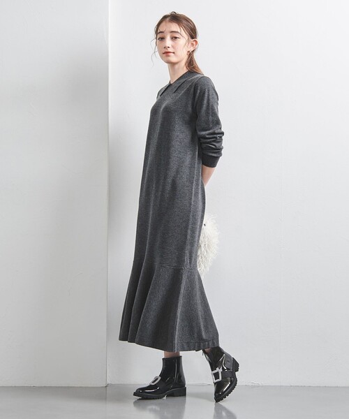 UNITED ARROWS（ユナイテッドアローズ）の「ポロニット ペプラム ロングワンピース（ワンピース・レディース・ダークグレー/ブラック・FREE）」の7枚目の写真