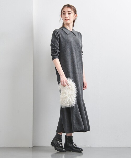 UNITED ARROWS（ユナイテッドアローズ）の「ポロニット ペプラム ロングワンピース（ワンピース・レディース・ダークグレー/ブラック・FREE）」の8枚目の写真