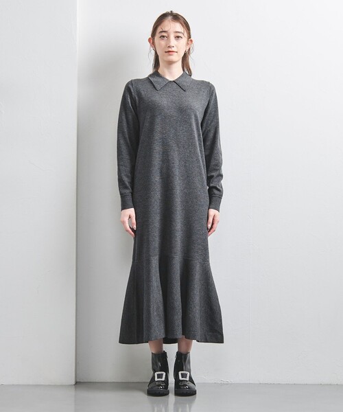 UNITED ARROWS（ユナイテッドアローズ）の「ポロニット ペプラム ロングワンピース（ワンピース・レディース・ダークグレー/ブラック・FREE）」の9枚目の写真