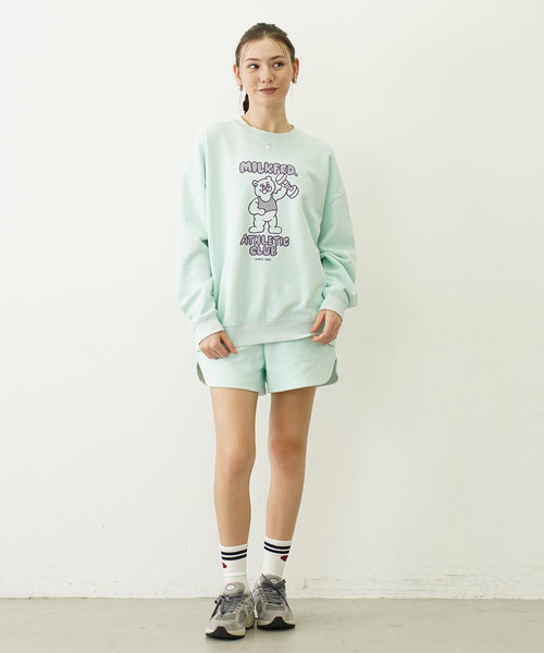 MILKFED.(ミルクフェド)の「STENCIL LOGO DAILY SWEAT SHORTS(スウェットパンツ・レディース・ブラック/オリーブ/ライトグリーン/オートミール・S/M)」の18枚目の写真