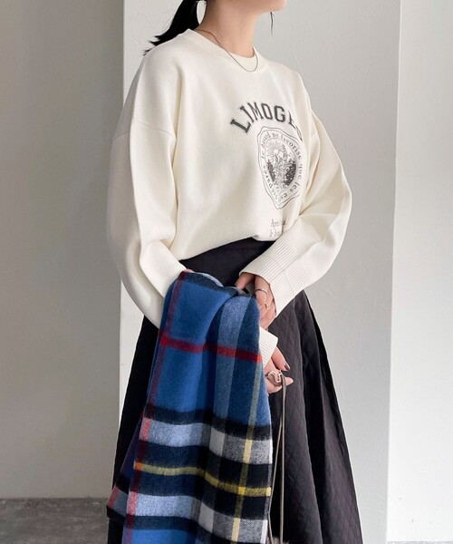 fredy emue（フレディエミュ）の「カレッジロゴニットプルオーバー（ニット/セーター・レディース・オフホワイト/ネイビー/ライトグレー・38）」の22枚目の写真