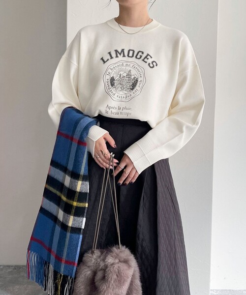 fredy emue（フレディエミュ）の「カレッジロゴニットプルオーバー（ニット/セーター・レディース・オフホワイト/ネイビー/ライトグレー・38）」の20枚目の写真