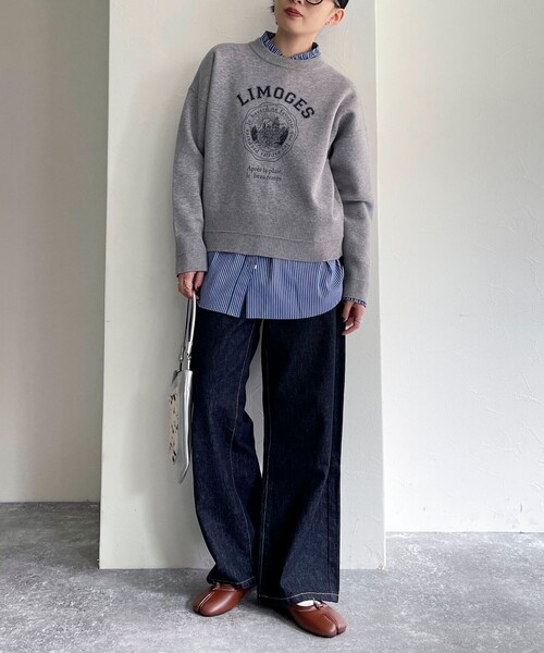 fredy emue（フレディエミュ）の「カレッジロゴニットプルオーバー（ニット/セーター・レディース・オフホワイト/ネイビー/ライトグレー・38）」の15枚目の写真