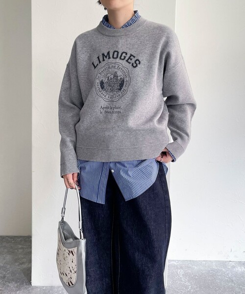 fredy emue（フレディエミュ）の「カレッジロゴニットプルオーバー（ニット/セーター・レディース・オフホワイト/ネイビー/ライトグレー・38）」の11枚目の写真