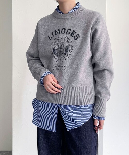 fredy emue（フレディエミュ）の「カレッジロゴニットプルオーバー（ニット/セーター・レディース・オフホワイト/ネイビー/ライトグレー・38）」の10枚目の写真
