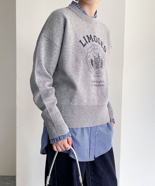 fredy emue（フレディエミュ）の「カレッジロゴニットプルオーバー（ニット/セーター・レディース・オフホワイト/ネイビー/ライトグレー・38）」の9枚目の写真