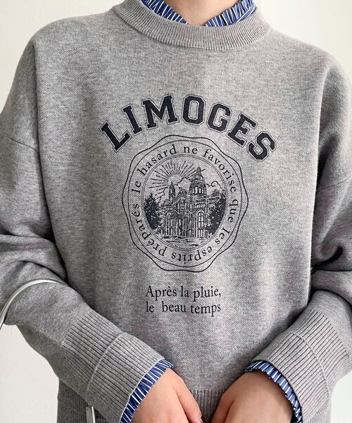 fredy emue（フレディエミュ）の「カレッジロゴニットプルオーバー（ニット/セーター・レディース・オフホワイト/ネイビー/ライトグレー・38）」の4枚目の写真