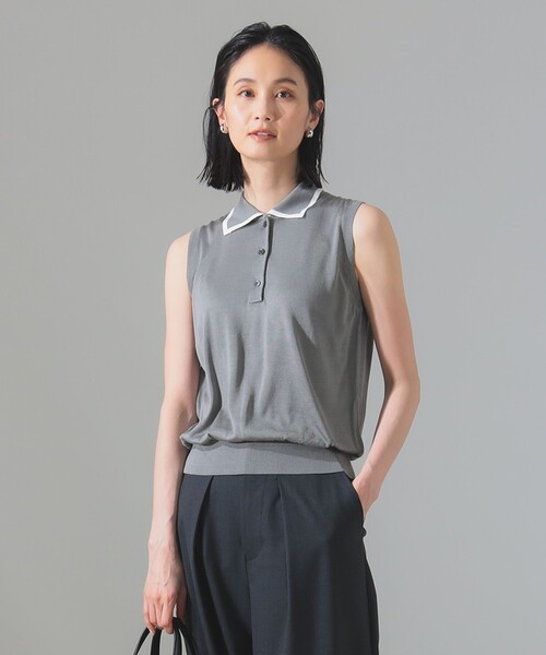【美品】SLOANE スローン　5半袖　ニット　シルク＆綿 セール】SLOANE / 別注 シルク ポロ ノースリーブ（ニット